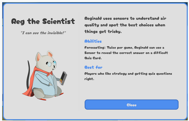 Character selection show more info when pressed